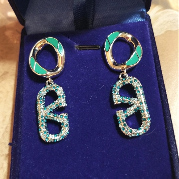 Valentino VLOGO Swarovski Crystal Dangle Earrings - Picture 4 of 8